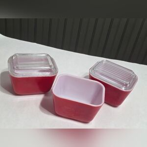 Pyrex Red Glass Food Storage Set Vintage Refrigerator Dishes Lids